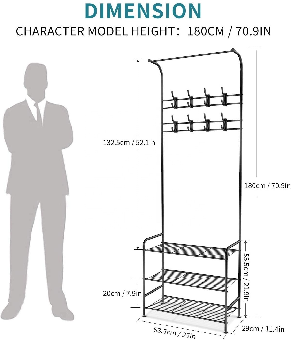 Entryway Coat Rack Shoe Bench, 3-in-1 Hall Tree, 3-Tier Storage Shelves with 16 Hooks Multifunctional Hallway Organizer