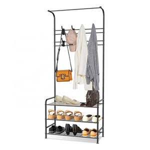 Entryway Coat Rack Shoe Bench, 3-in-1 Hall Tree, 3-Tier Storage Shelves with 16 Hooks Multifunctional Hallway Organizer