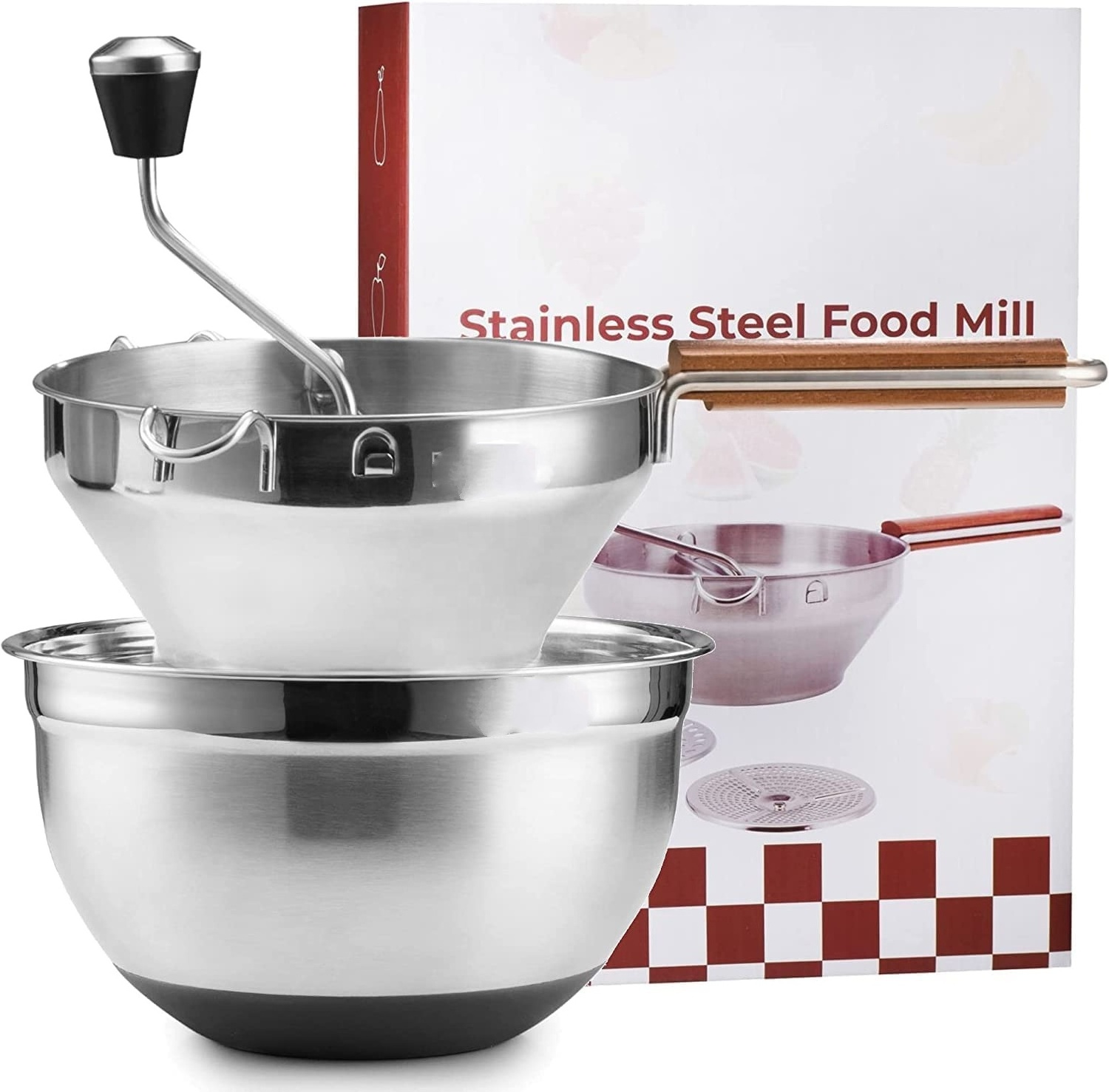 Stainless Steel Kitchen Mill for Mashing With 3 Grinding Milling Disc for Tomato Sauce Food Mill with Mixing Bowl