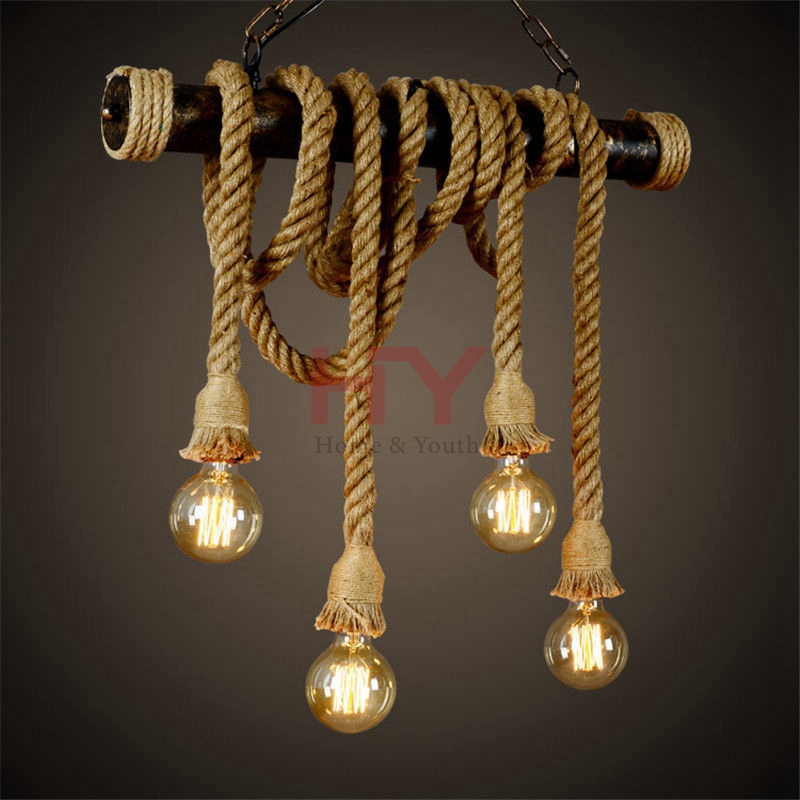 E27 Industrial Pendant Lamp Single Head Retro Vintage Edison Rope Ceiling Light E27 Industrial Pendant Lamp