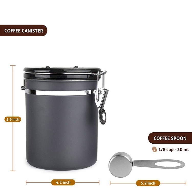 Coffee Canister Airtight Coffee Bean Storage Container Stainless Steel Coffee Ground Vault Jar with CO2 Release Valve