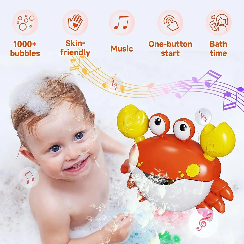 Eco-friendly crab bubble maker bath toy electric blow bubble machine bathtub shower toy for toddlers 2024 new arrival with music