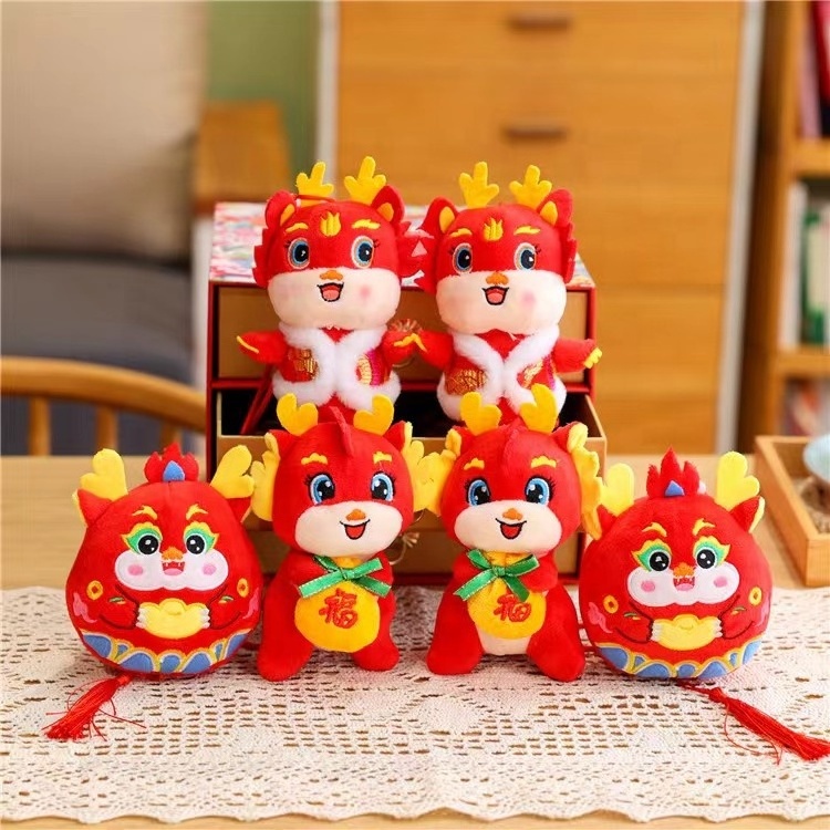 wholesale 2024 Newyear dragon plush dolls china town NewYear Decor soft Stuffed Red Lucky Dinosaur newyear gifts plush toys