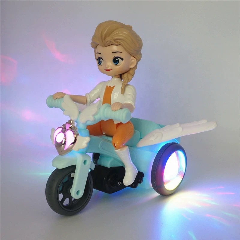 Funny 360 degrees rotating universal stunt riding bicycle electric tricycle car toy for kids with music and colorful lights