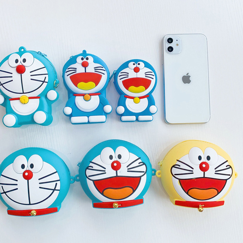 Creative Cartoon Lovely Doraemon Zipper Wallet Silicone Key Crossbody Bag Earphone Storage Children Mini Coin Purse Wholesale