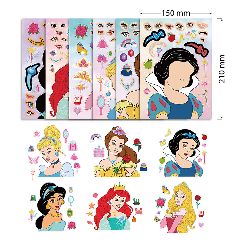 Cartoon Cute Princess Snow White Ariel Aurora DIY Stickers Decoration Cups Wall Schoolbags Promotional Puzzle Gifts For Girls