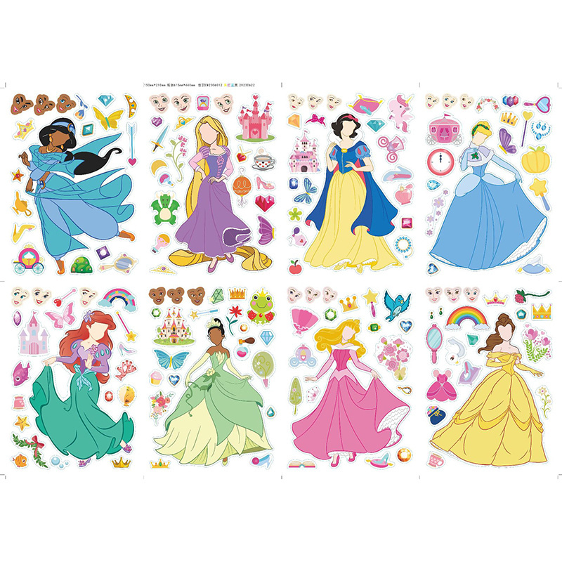 High Quality Cartoon Cute Princess Snow White Bell Cinderella Ariel DIY Decals Decoration Jigsaw Puzzle Toys Dress Up Stickers