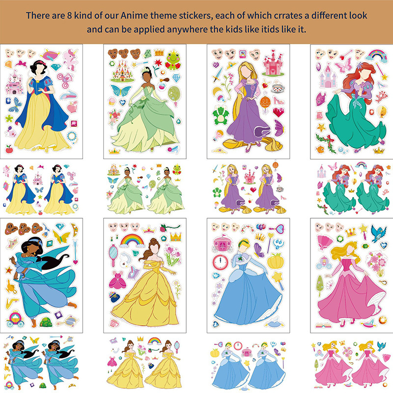 High Quality Cartoon Cute Princess Snow White Bell Cinderella Ariel DIY Decals Decoration Jigsaw Puzzle Toys Dress Up Stickers