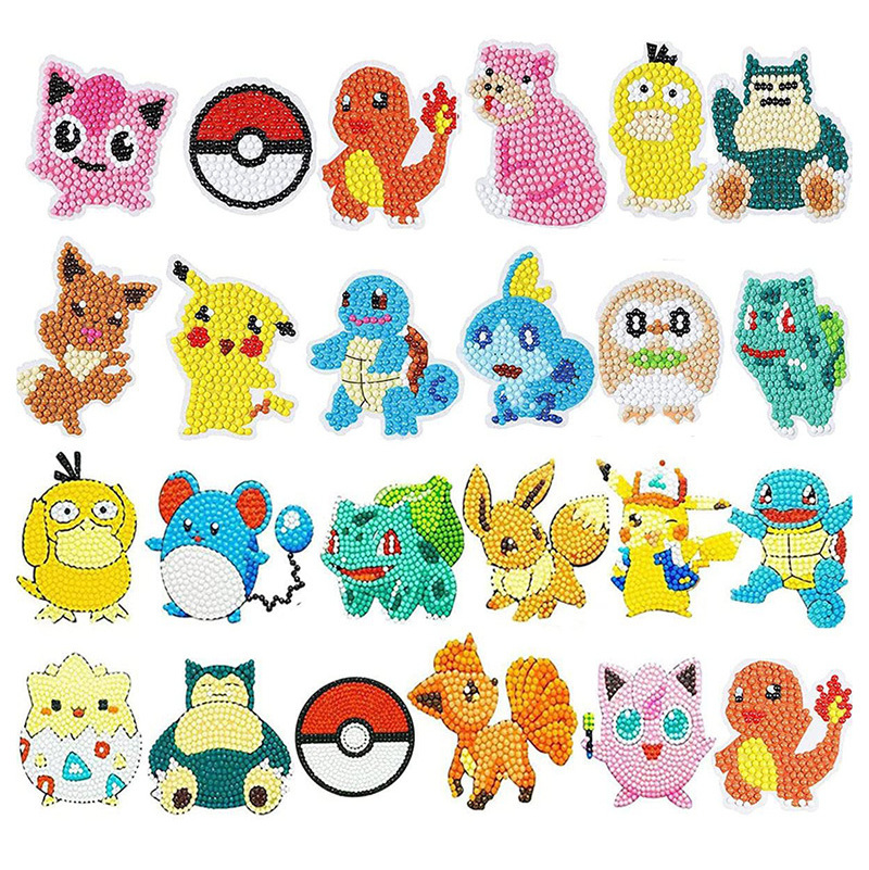 5D DIY Diamond Stickers Cartoon Anime Poke Mon Pikachu Eevee Charmander Handmade Crystal Paste Painting Kids' Toy Stickers Gift