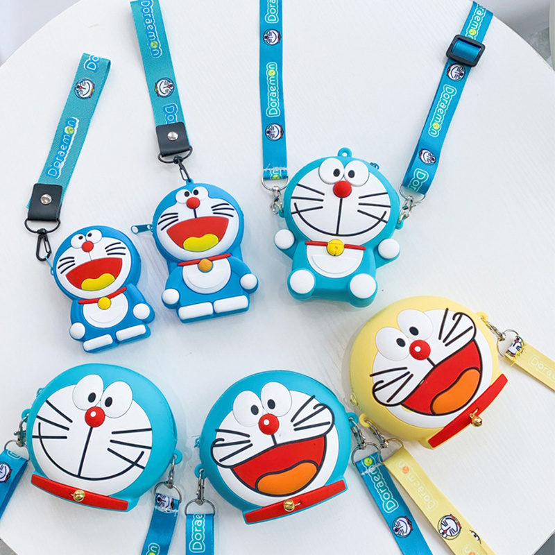 Creative Cartoon Lovely Doraemon Zipper Wallet Silicone Key Crossbody Bag Earphone Storage Children Mini Coin Purse Wholesale