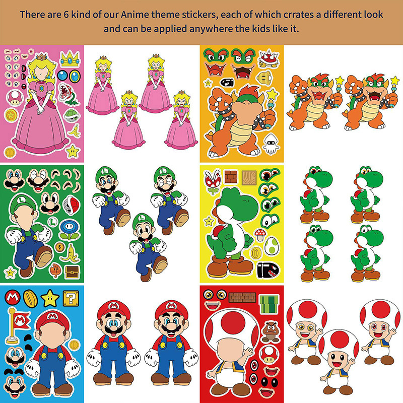 Creative Gifts Cartoon Anime Cool Mario Luigi Peach Princess Stickers Make-a-Face Puzzle Toys Decoration Wall Cups DIY Stickers