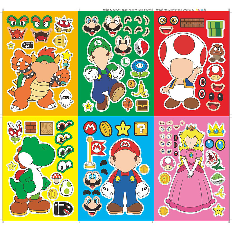 Creative Gifts Cartoon Anime Cool Mario Luigi Peach Princess Stickers Make-a-Face Puzzle Toys Decoration Wall Cups DIY Stickers