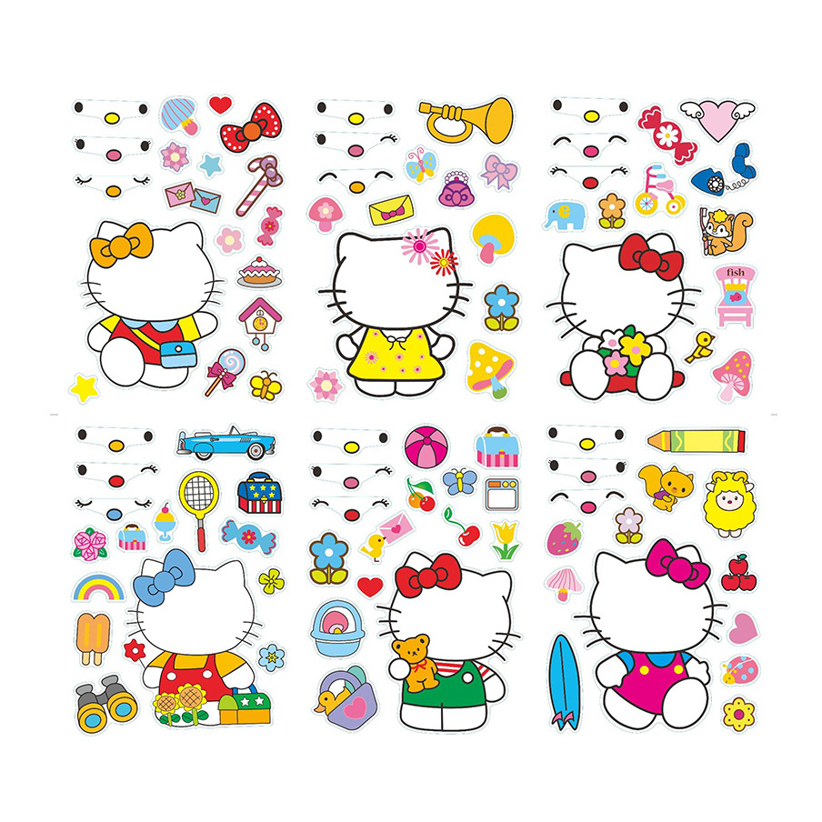 Creative Gifts Cartoon Kawaii Kitty Cat Stickers Make-a-Face Puzzle Toys Decoration Wall Cups DIY Dress Up Game Decals For Girls