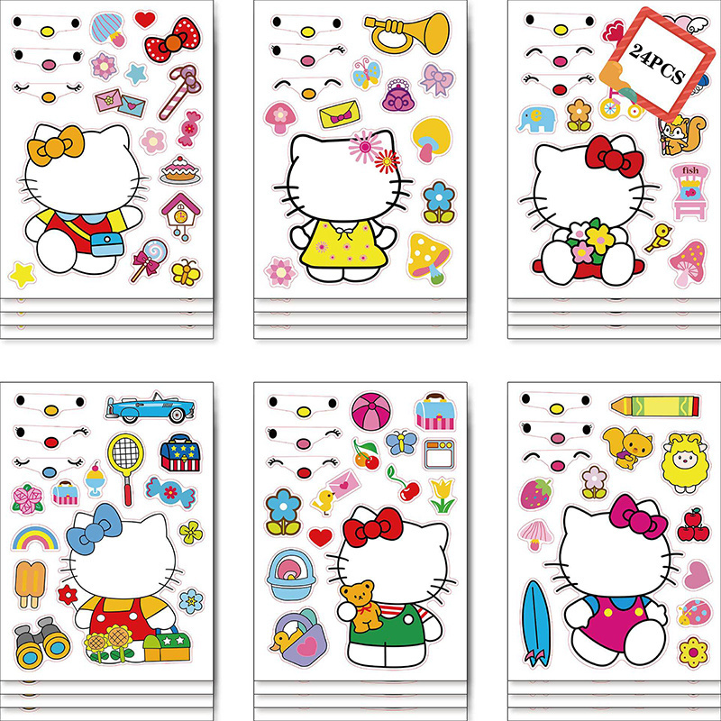 Creative Gifts Cartoon Kawaii Kitty Cat Stickers Make-a-Face Puzzle Toys Decoration Wall Cups DIY Dress Up Game Decals For Girls