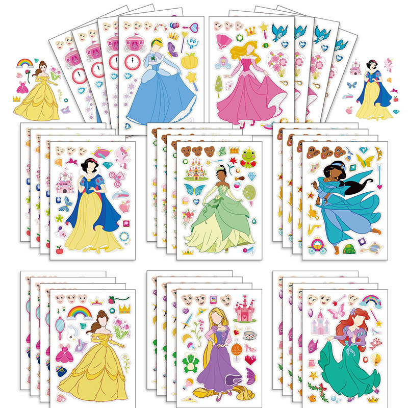 High Quality Cartoon Cute Princess Snow White Bell Cinderella Ariel DIY Decals Decoration Jigsaw Puzzle Toys Dress Up Stickers