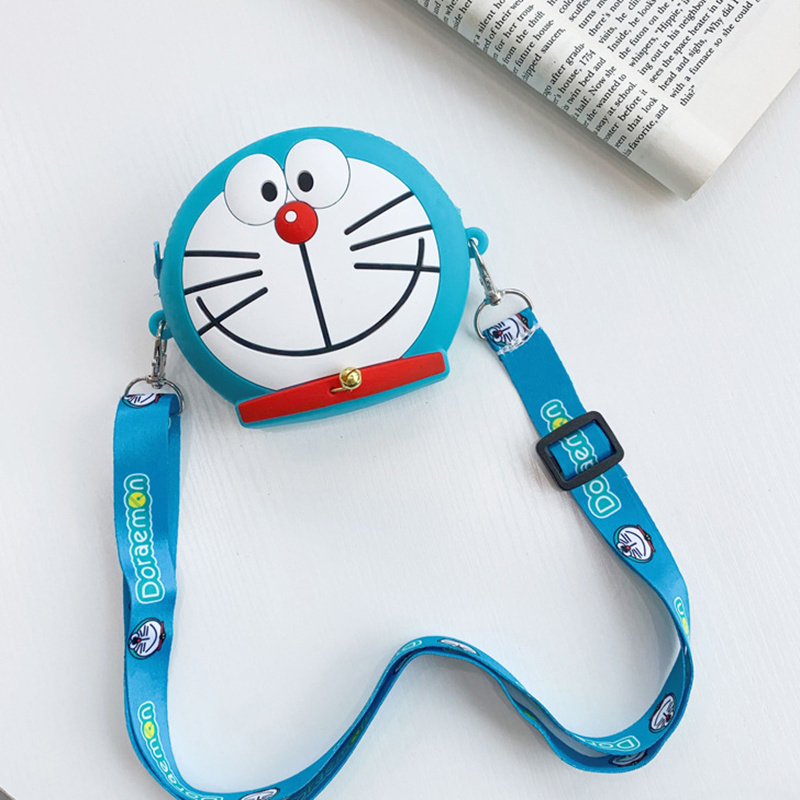 Creative Cartoon Lovely Doraemon Zipper Wallet Silicone Key Crossbody Bag Earphone Storage Children Mini Coin Purse Wholesale