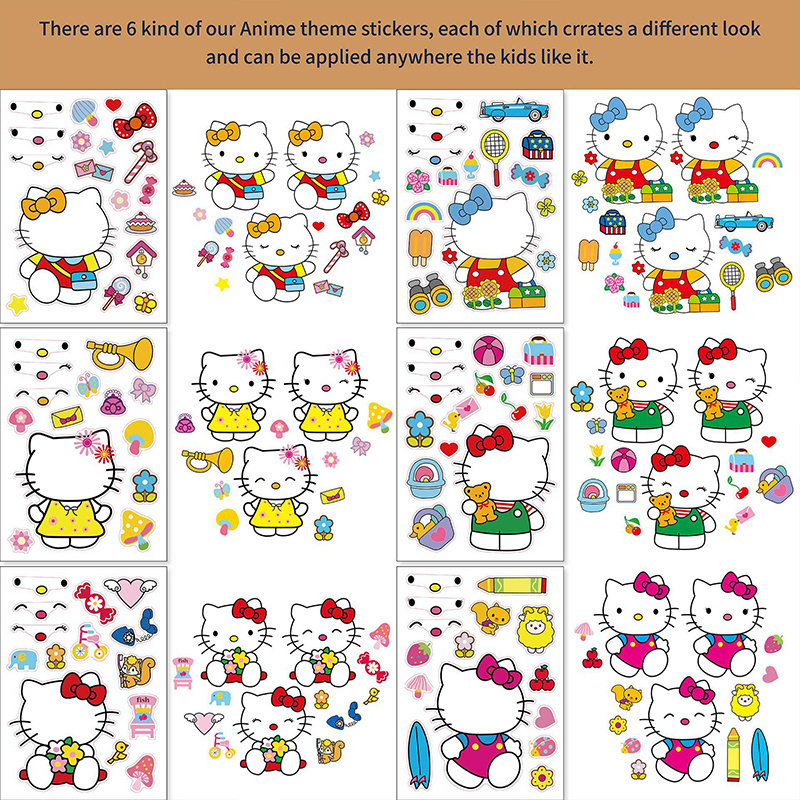 Creative Gifts Cartoon Kawaii Kitty Cat Stickers Make-a-Face Puzzle Toys Decoration Wall Cups DIY Dress Up Game Decals For Girls