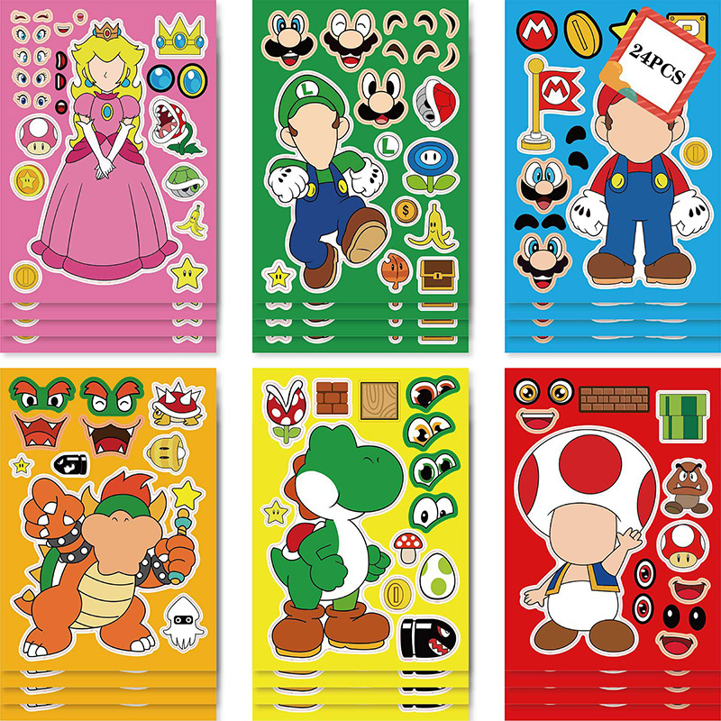 Creative Gifts Cartoon Anime Cool Mario Luigi Peach Princess Stickers Make-a-Face Puzzle Toys Decoration Wall Cups DIY Stickers