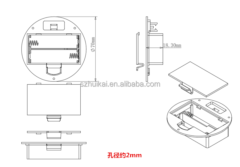 Plastic 2 Aa Square and Round Batteries Case 4.5v 3v No.5 Aa Size Cell Cover Battery Holder with Switch