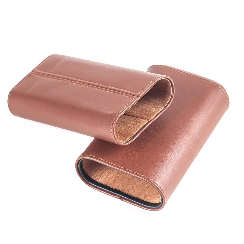 Portable Tobacco Cigar Packaging Custom Logo Travel PU Leather 3 Finger Cigar Tube Humidor Cases