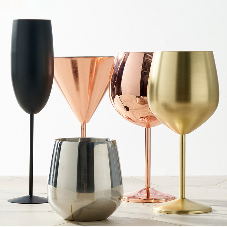 304 Stainless Steel Vintage Stemless Copper Coated Unbreakable Champagne Flutes Glasses Wine Goblets