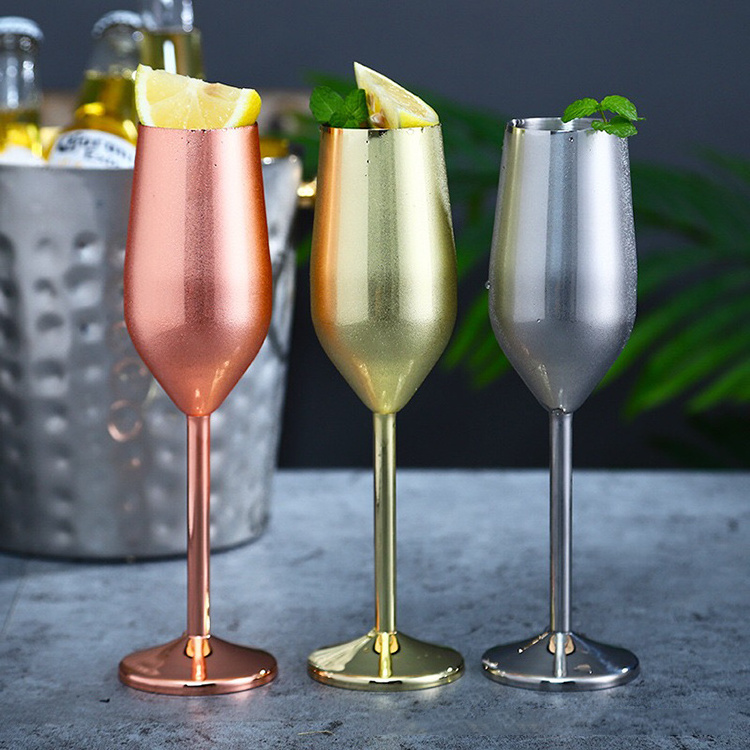 304 Stainless Steel Vintage Stemless Copper Coated Unbreakable Champagne Flutes Glasses Wine Goblets