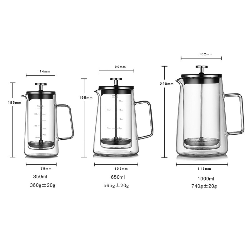 350ml 650ml 1000ml Portable Stainless Steel Double Wall Glass Coffee Cup French Coffee Press Mug Pot