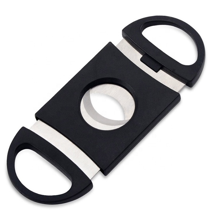 Custom Logo Black Table Top Plastic Double Blade Cigar Cutter For Cigar Scissor Utensil Accessories