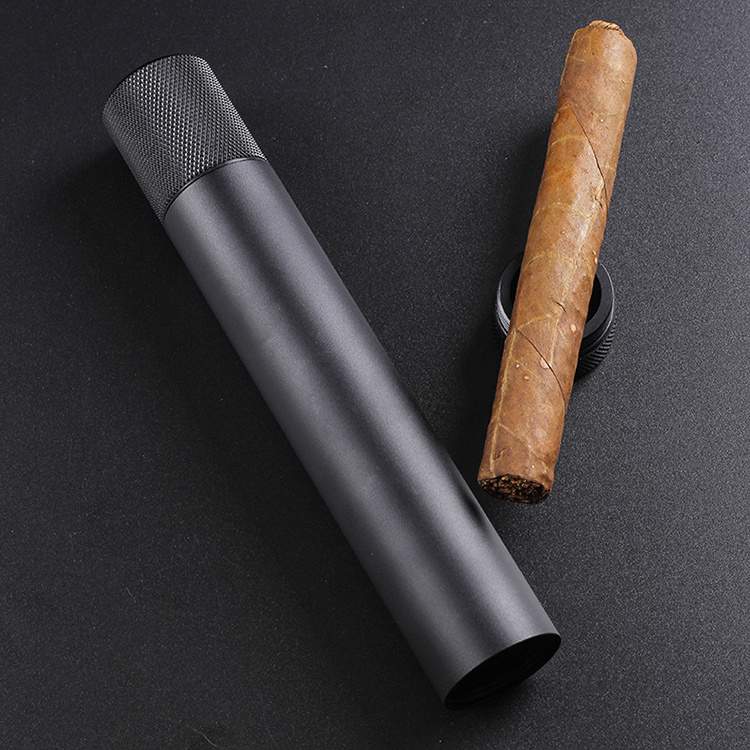 Hot Selling Travel Portable Empty Metal Black Cigar Carrying Holder Storage Container Cigar Tube Case