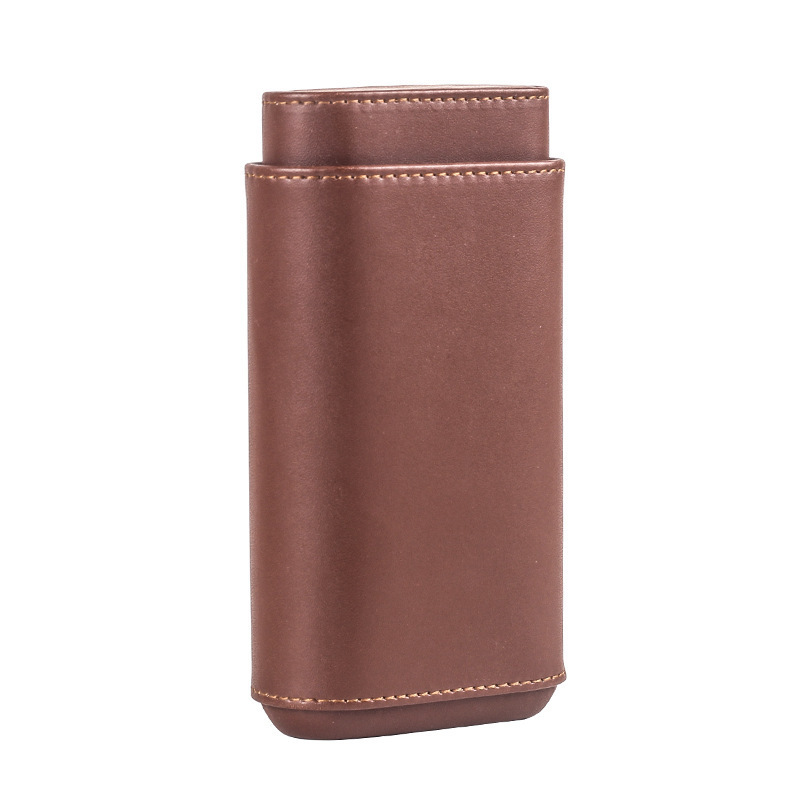 Portable Tobacco Cigar Packaging Custom Logo Travel PU Leather 3 Finger Cigar Tube Humidor Cases