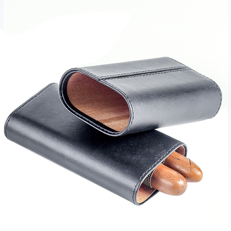 Portable Tobacco Cigar Packaging Custom Logo Travel PU Leather 3 Finger Cigar Tube Humidor Cases