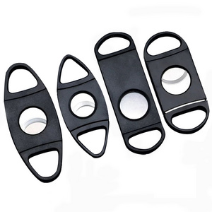 Custom Logo Black Table Top Plastic Double Blade Cigar Cutter For Cigar Scissor Utensil Accessories