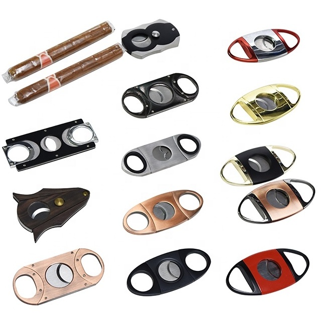 Personalized Smoking Cigar Accessories Stainless Steel Double Blade V Cut Cigar Scissors Cutter Gift Sets