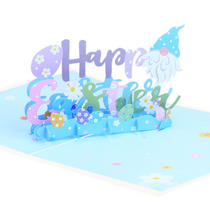 Wholesale  Multi-color  Cute Bunnies  Fold Paper Carving 3D Pop Up Easter Greeting Card