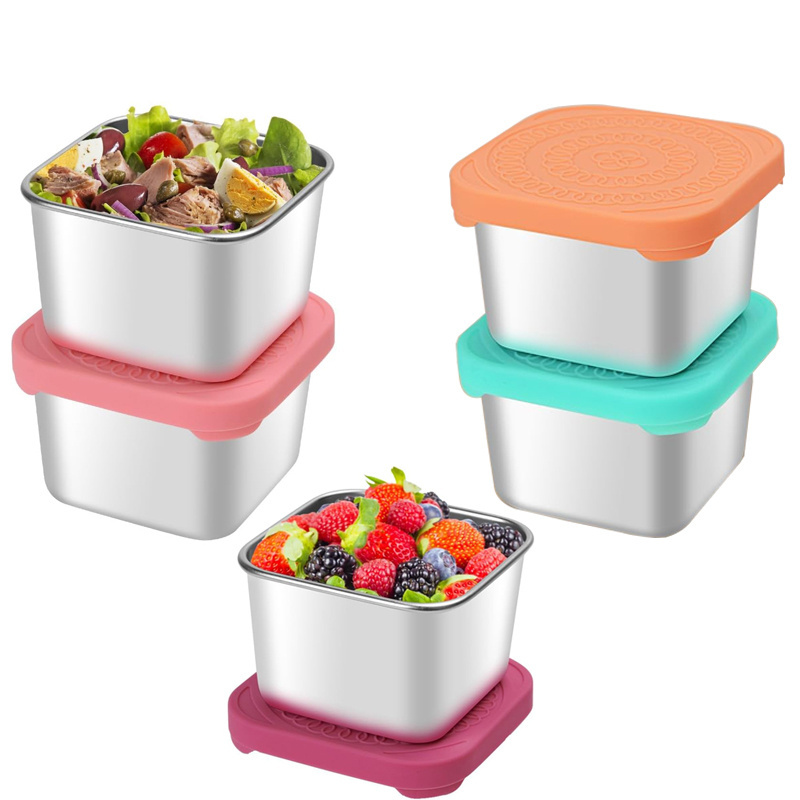 6 Oz Stainless Steel Snack Containers Condiment Cup Dipping Sauce Cups Food Storage Container with Silicone Lids