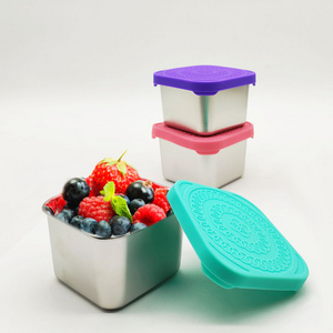 6oz Stainless Steel Kids Lunch Box Leak Proof Food Salad Snack Container Dipping Sauce Cup with Silicone Lids