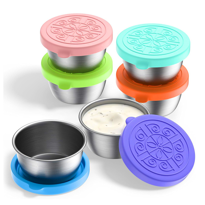 Portable 2oz 3oz Round Stainless Steel Sauce Dip Cup Food Storage Container With Lid