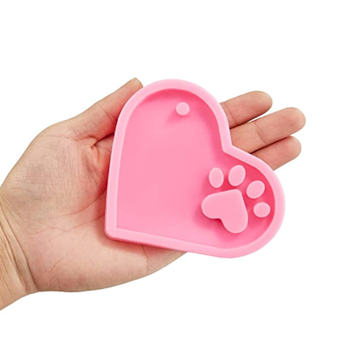 Silicone pink cute bear paw dog bone heart shape resin keychain candy molds for DIY craft, Cake, Ice Cream