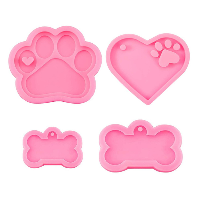 Silicone pink cute bear paw dog bone heart shape resin keychain candy molds for DIY craft, Cake, Ice Cream