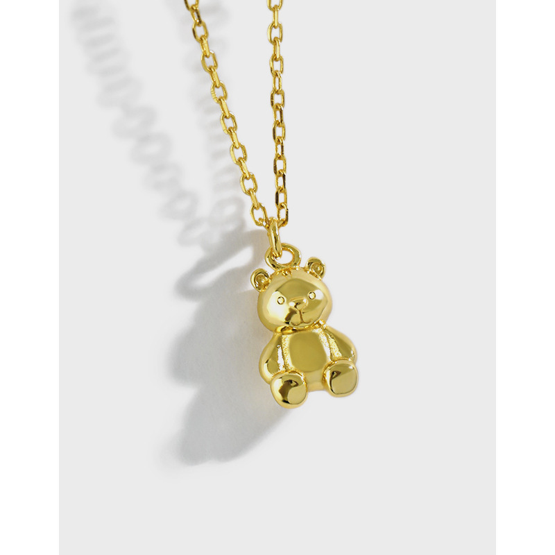 925 Sterling Silver Jewelry Cute Cartoon 18K Gold Plating Teddy Bear Necklace