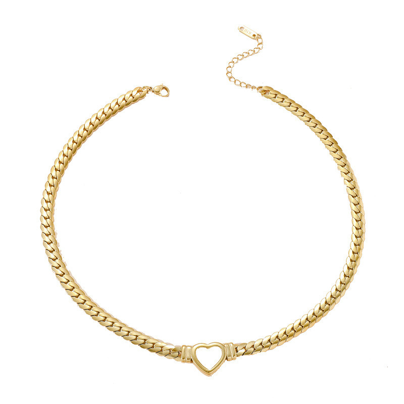 stainless steel jewelry wholesale women's personalized gold plated snake bone chain chunky Heart necklace