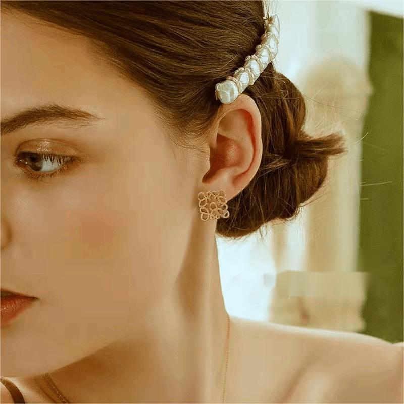 Luxury Stainless Steel 18k gold plated vintage geometric hollow flower earrings for women