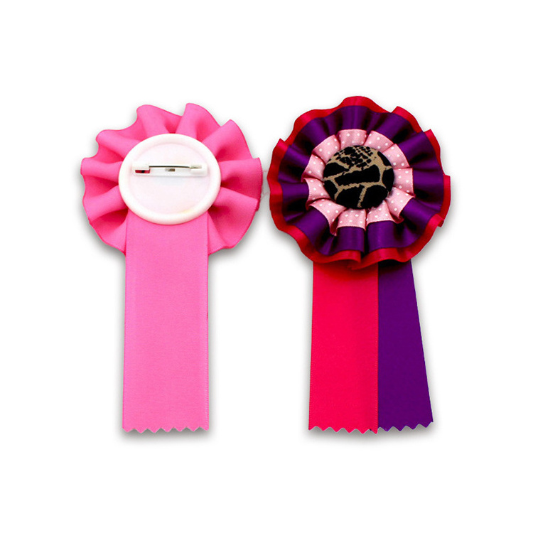 Manufacturer Custom Printed Meeting Round Blank Satin Ribbon Award Paper Rosette Badge