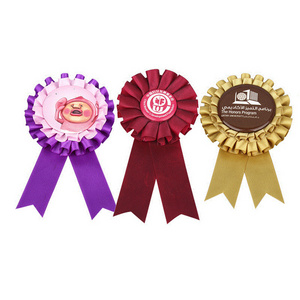 Manufacturer Custom Printed Round Multicolor Satin Ribbon Award Paper Rosette Badge For Wedding Party