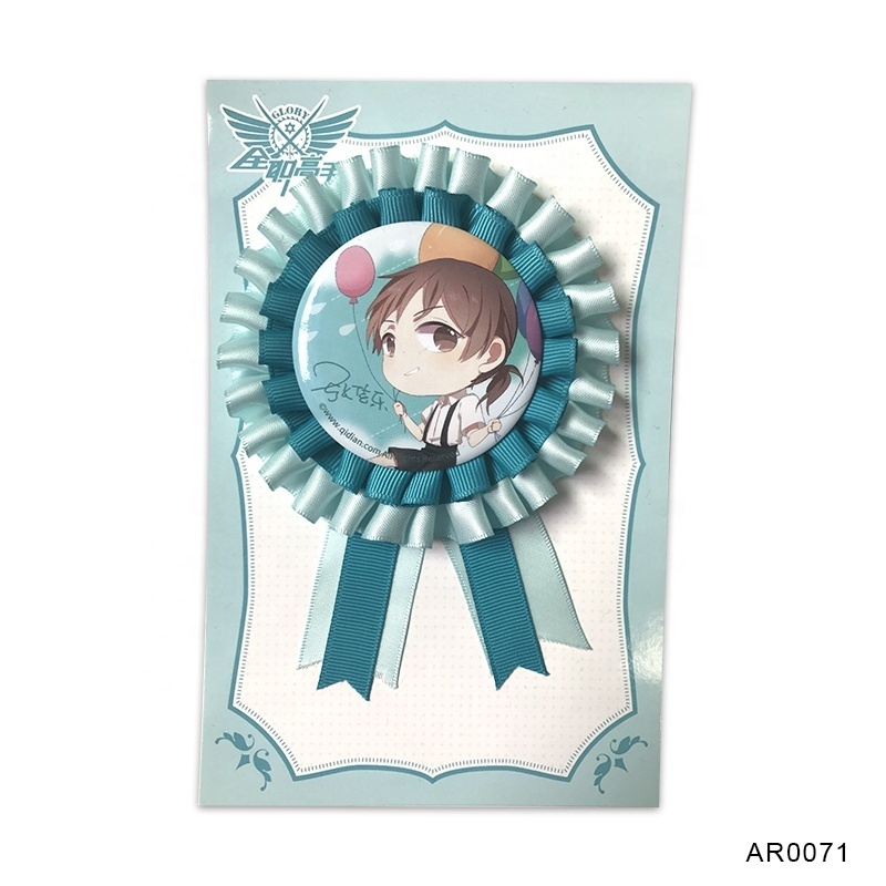 Professional custom cartoon anime award ribbon rosette button badge