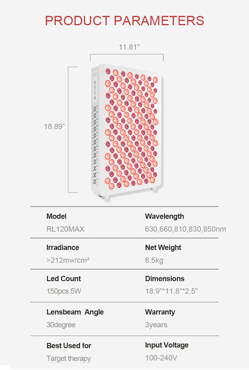 Newest Arrival  RL-120 MAXC Multi-spectral Red Light Therapy Panel 630nm 660nm 810nm 830nm 850nm Led Medical Led Light Therapy