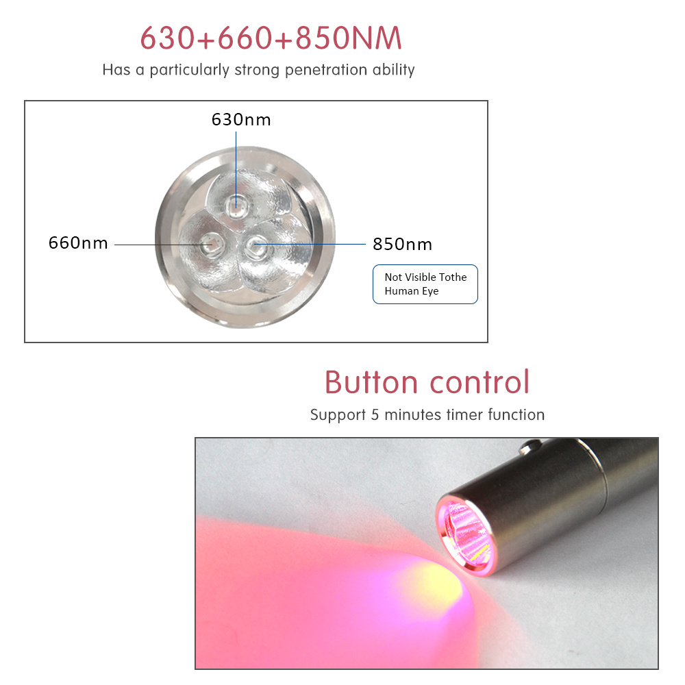 630nm 660nm 850nm wand red light therapy torch Near Infrared Red Light Therapy Flashlight Home Light Therapy for Pain Relief