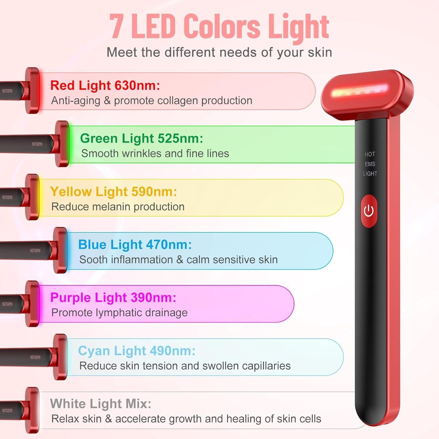 New Seller Beauty  Facial Wand RL05-H Hand Held Red Light Therapy Device Face Massager 7 colors Facial Skin Care for Face Use