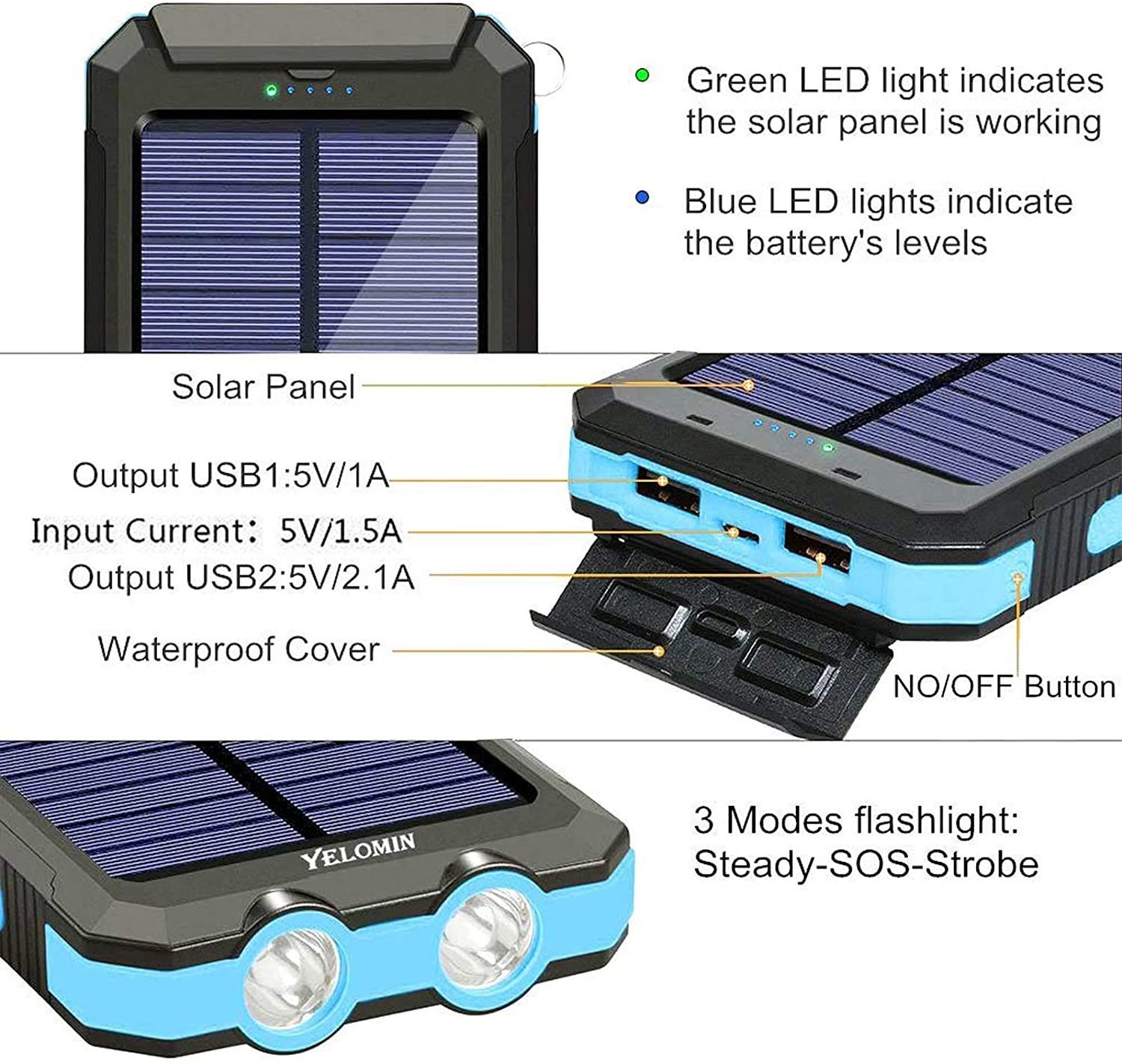 20000mah Solar Power Bank Outdoor Portable Power Bank Cell Phone Power Bank Charger