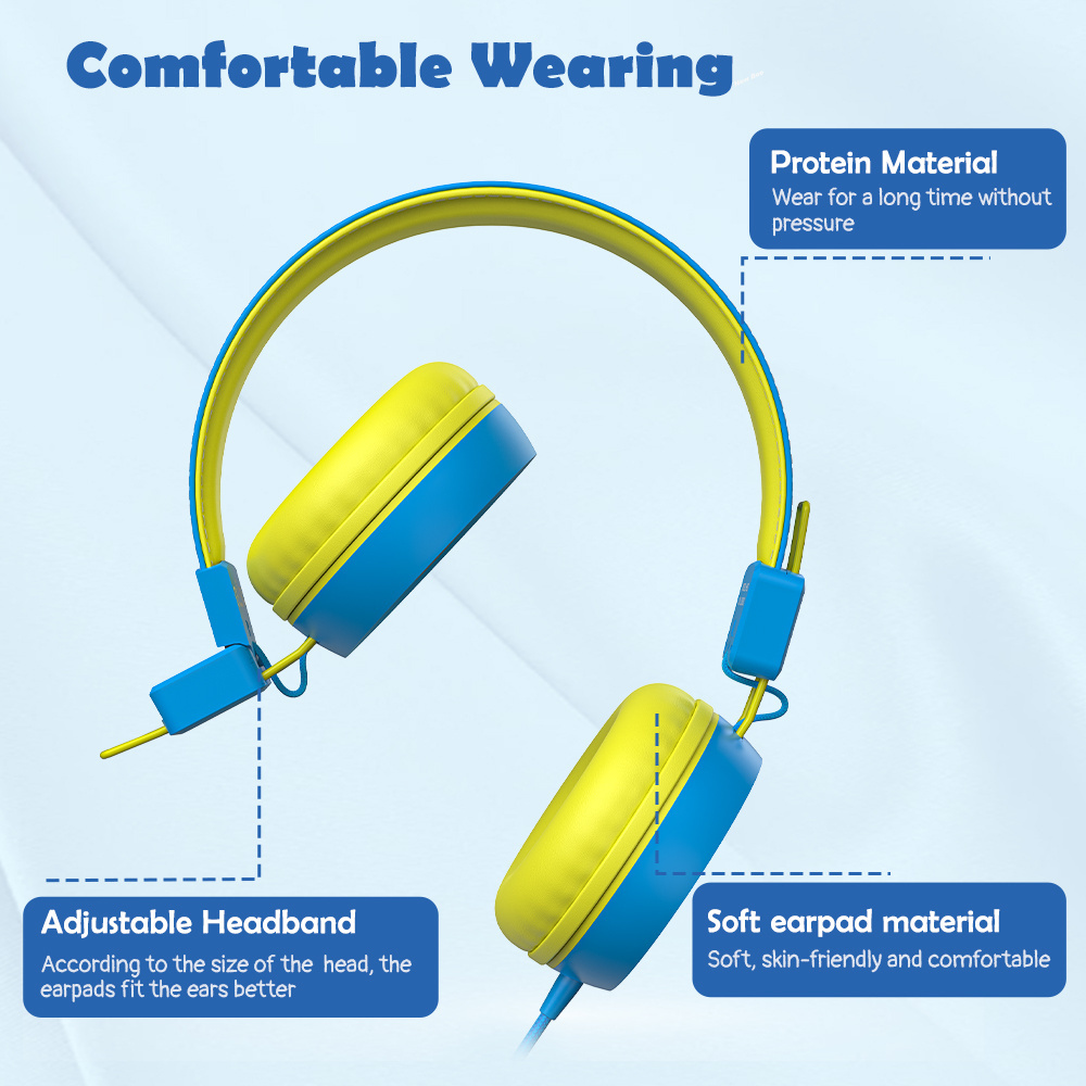 KH20 Kids Over-Head Study Online Headphone With Microphone For Kids  Music Stereo Earphone With Wire